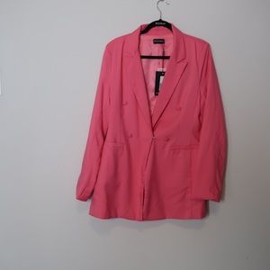Bubblegum Pink Double Breasted Woven Blazer